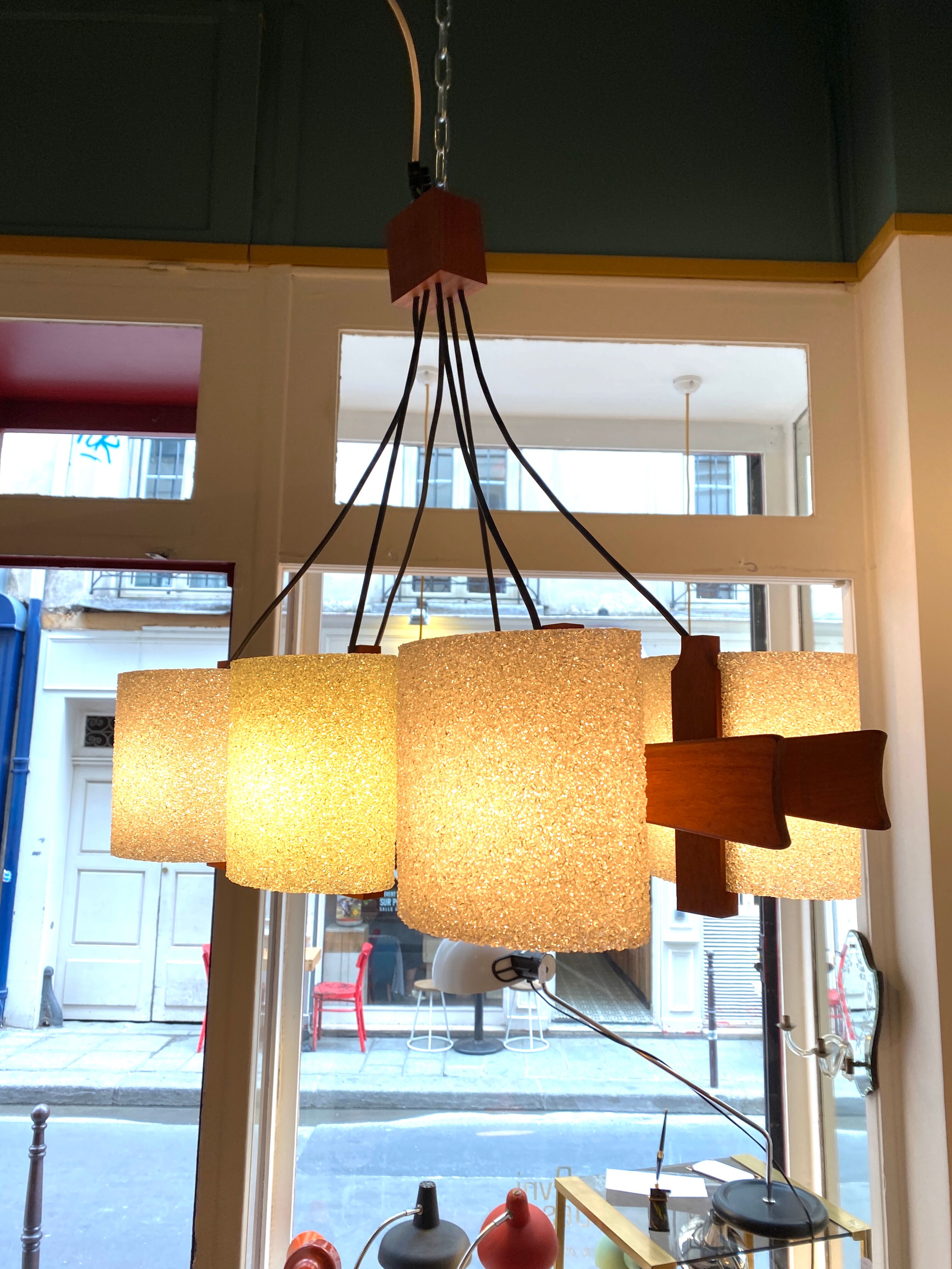Scandinavian teak and perspex chandelier