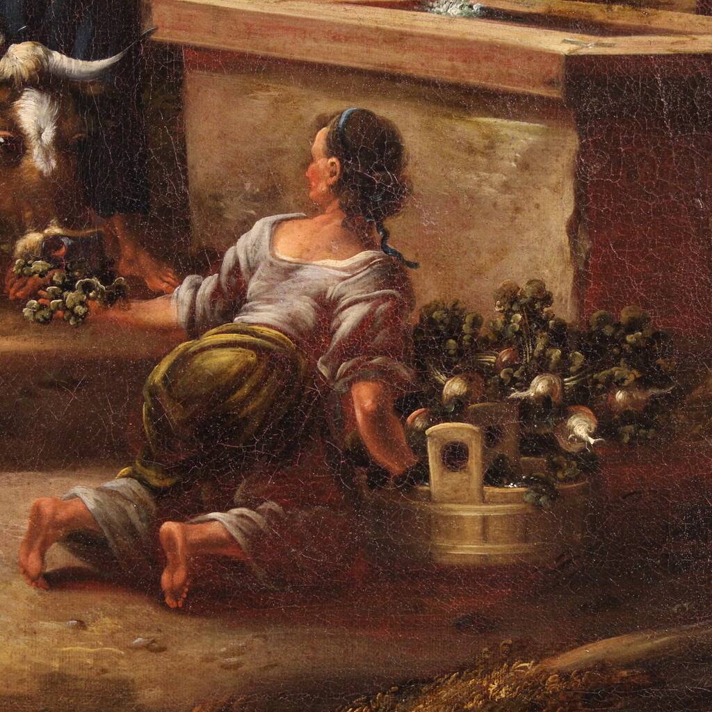 Great 18th century painting, pastoral scene with classical ruins