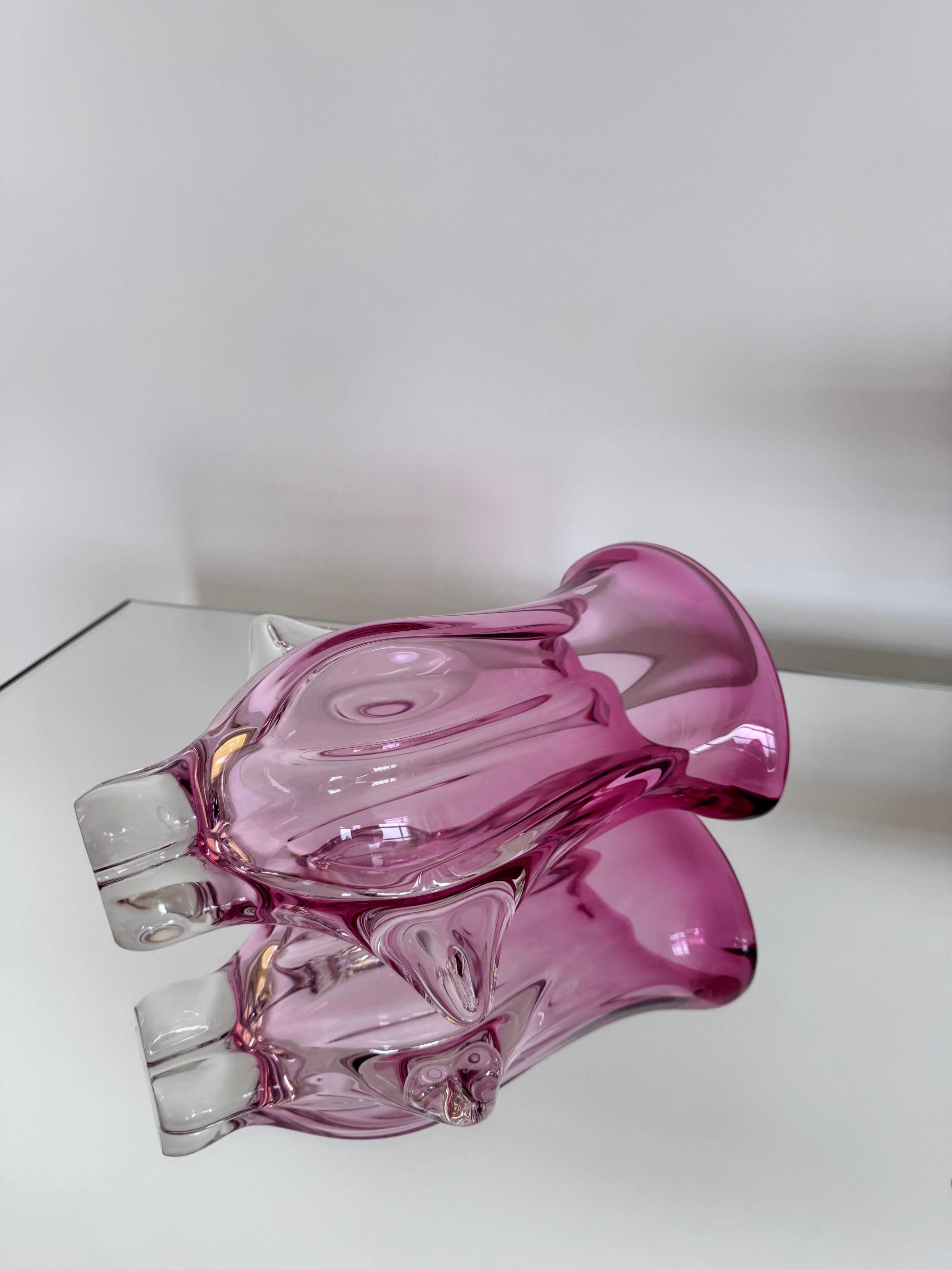 Vase sculptural massif rose, Murano "Sommerso" Artenuove par Pustetto et Zanetti