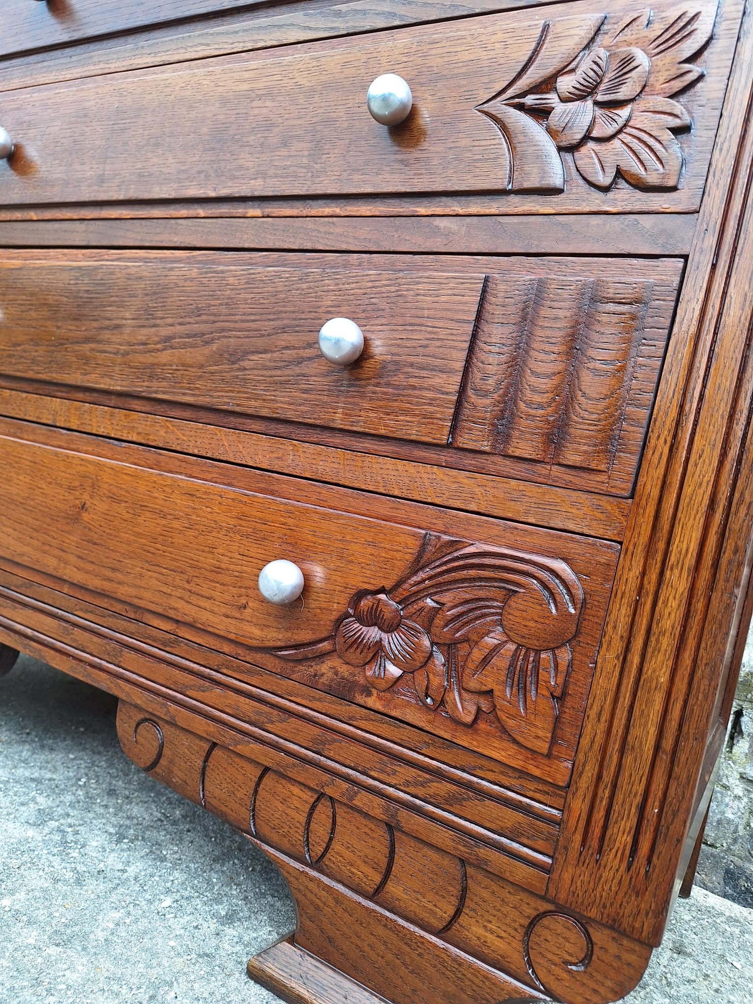 Art Deco commode, vintage antique piece with marble top.