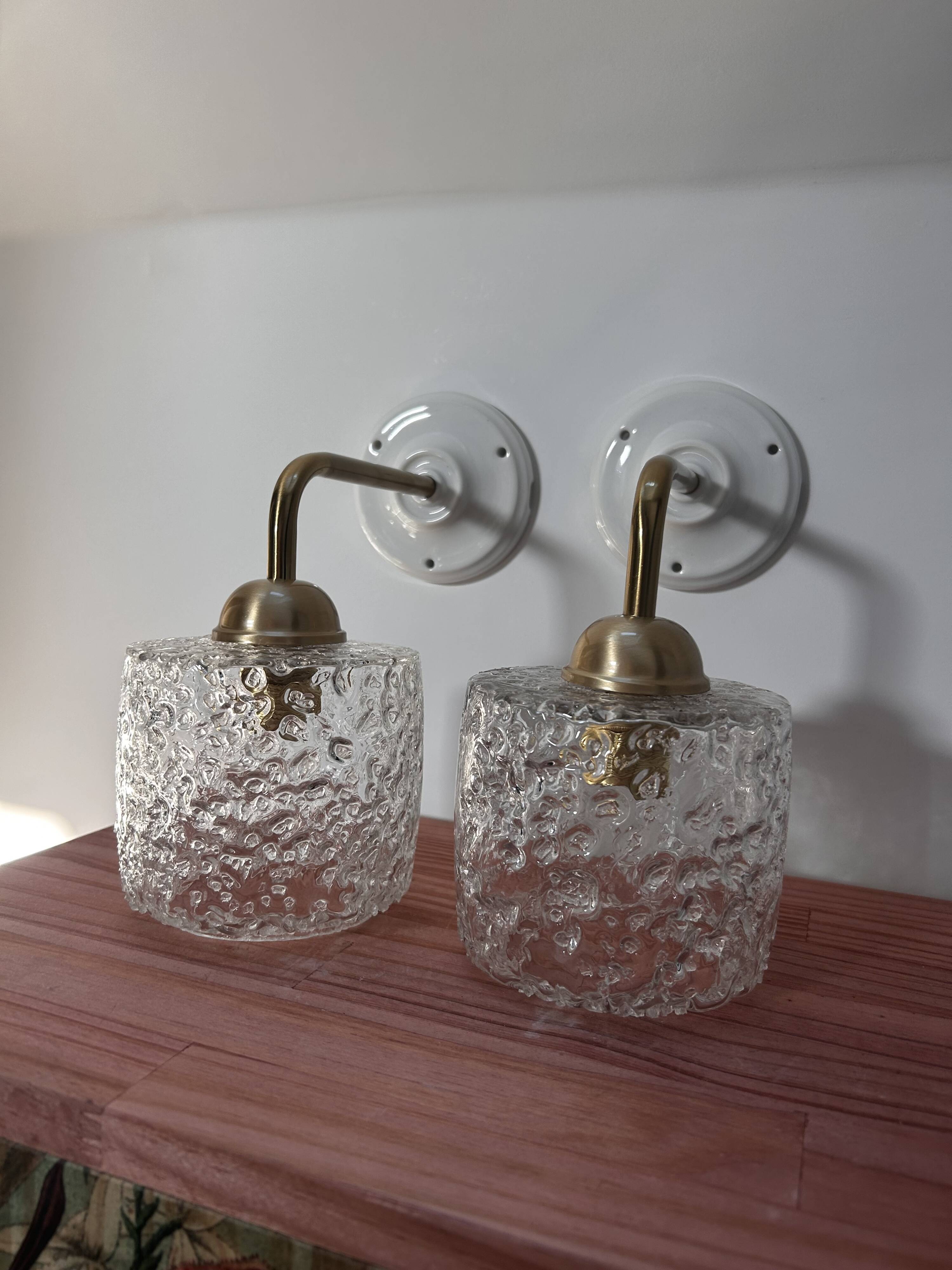 Pair of bubble glass wall lights
