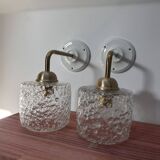 Paire d’appliques murales en verre bullé