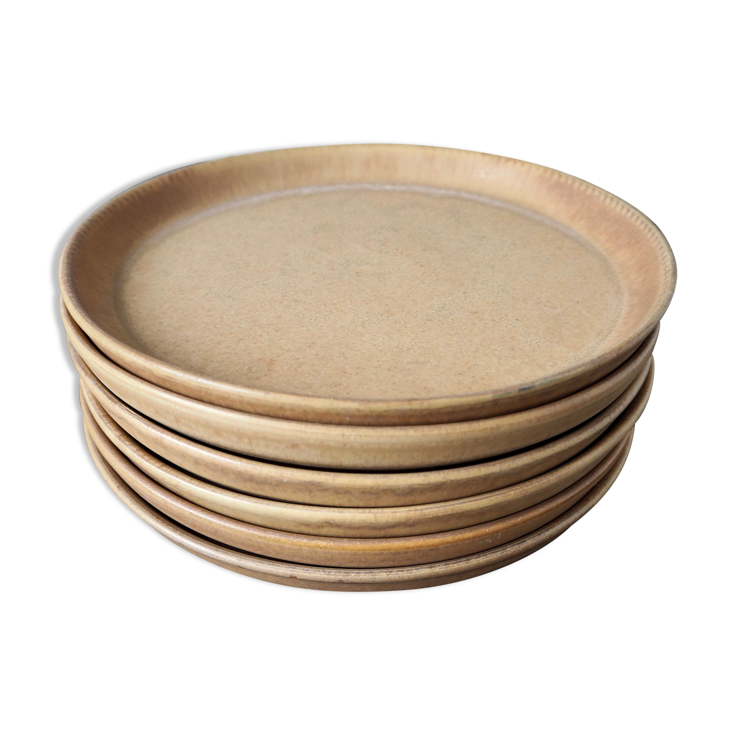 Set of 6 artisanal dessert plates in raw stoneware
