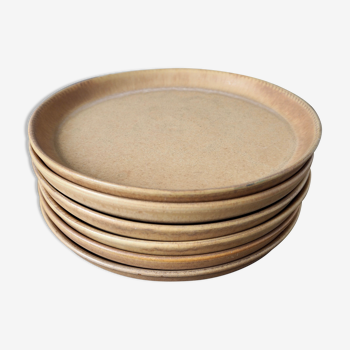 Set of 6 artisanal dessert plates in raw stoneware