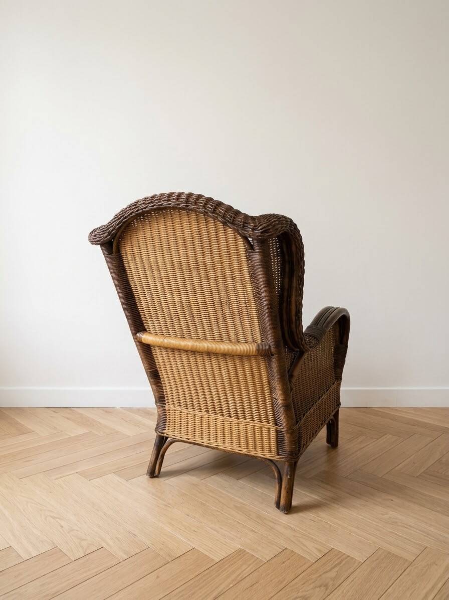 Vintage retro armchair in rattan and wicker