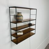 60s wall-mounted string shelf, wood and metal