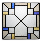 Art Deco Leaded Glass Panel with Geometric Cross Motif, Belgium, Circa 1920