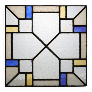Art Deco Leaded Glass Panel with Geometric Cross Motif, Belgium, Circa 1920