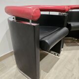 Pair of 80s designer leather and chrome metal armchairs