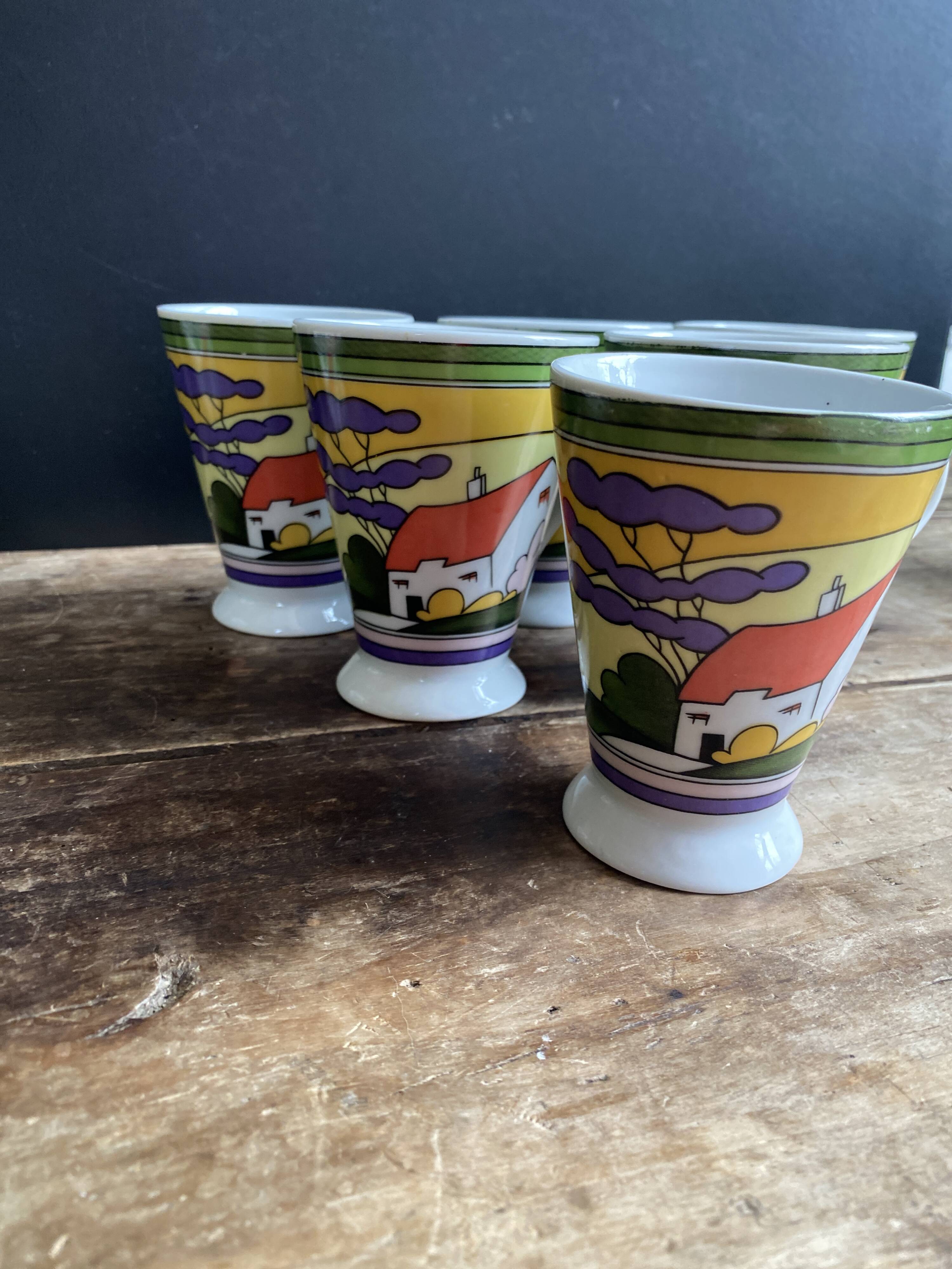 Sublime set of 6 Art Deco coffee/tea cups (circa 1930)