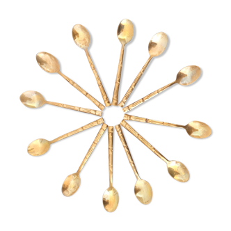Set of 12 old brass teaspoons