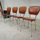 Set of 4 French chairs in camel brown imitation leather and chrome 1960