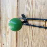 Vintage wall coat rack with 2 red and green wooden hooks