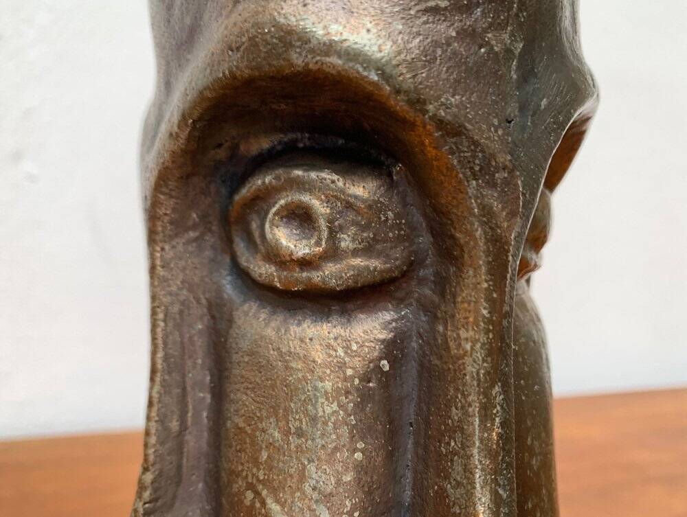 Abstract vase with a brutalist bronze face from the mid-century.