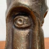 Abstract vase with a brutalist bronze face from the mid-century.