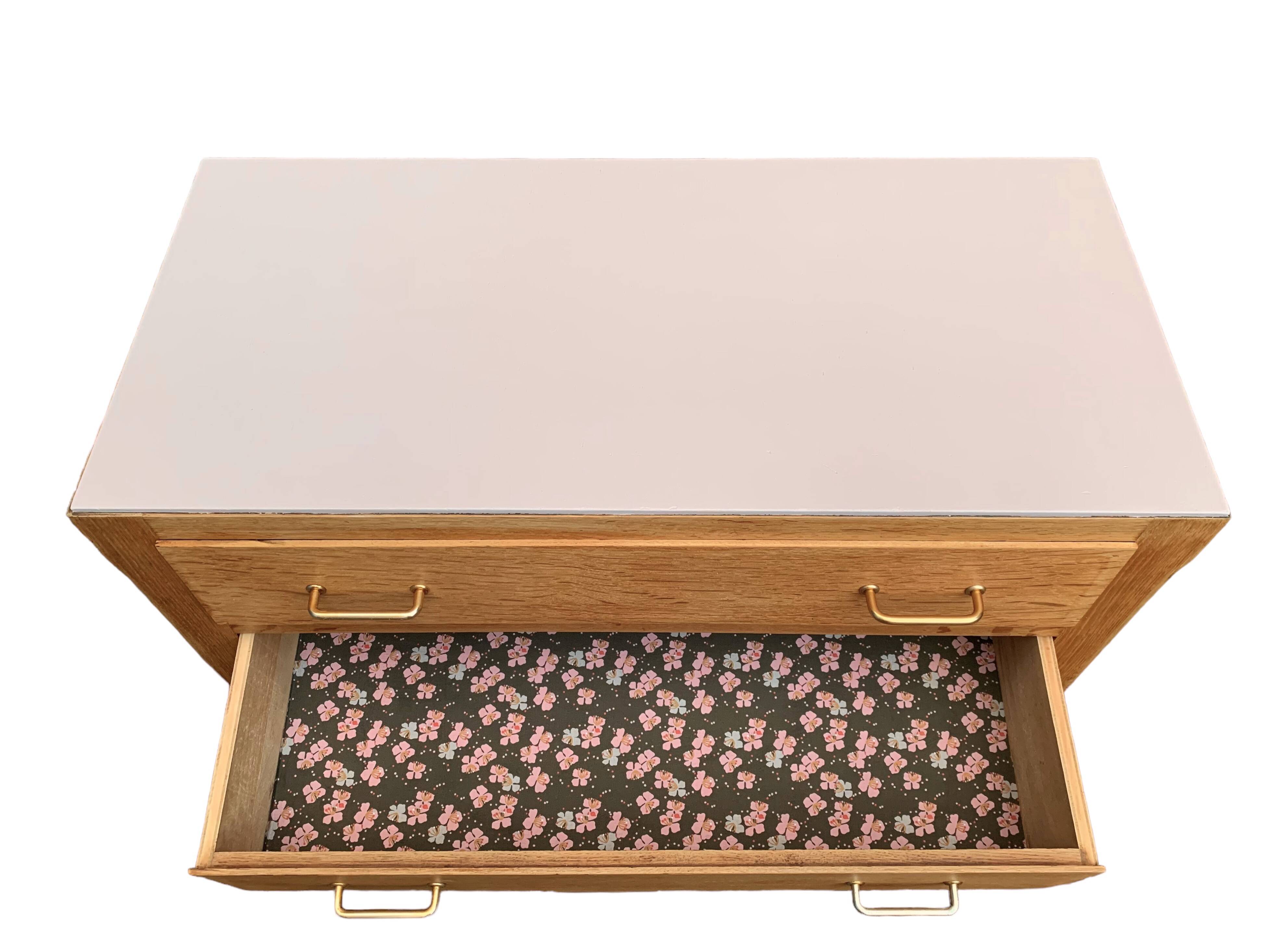 Vintage chest of drawers in solid raw oak 1950