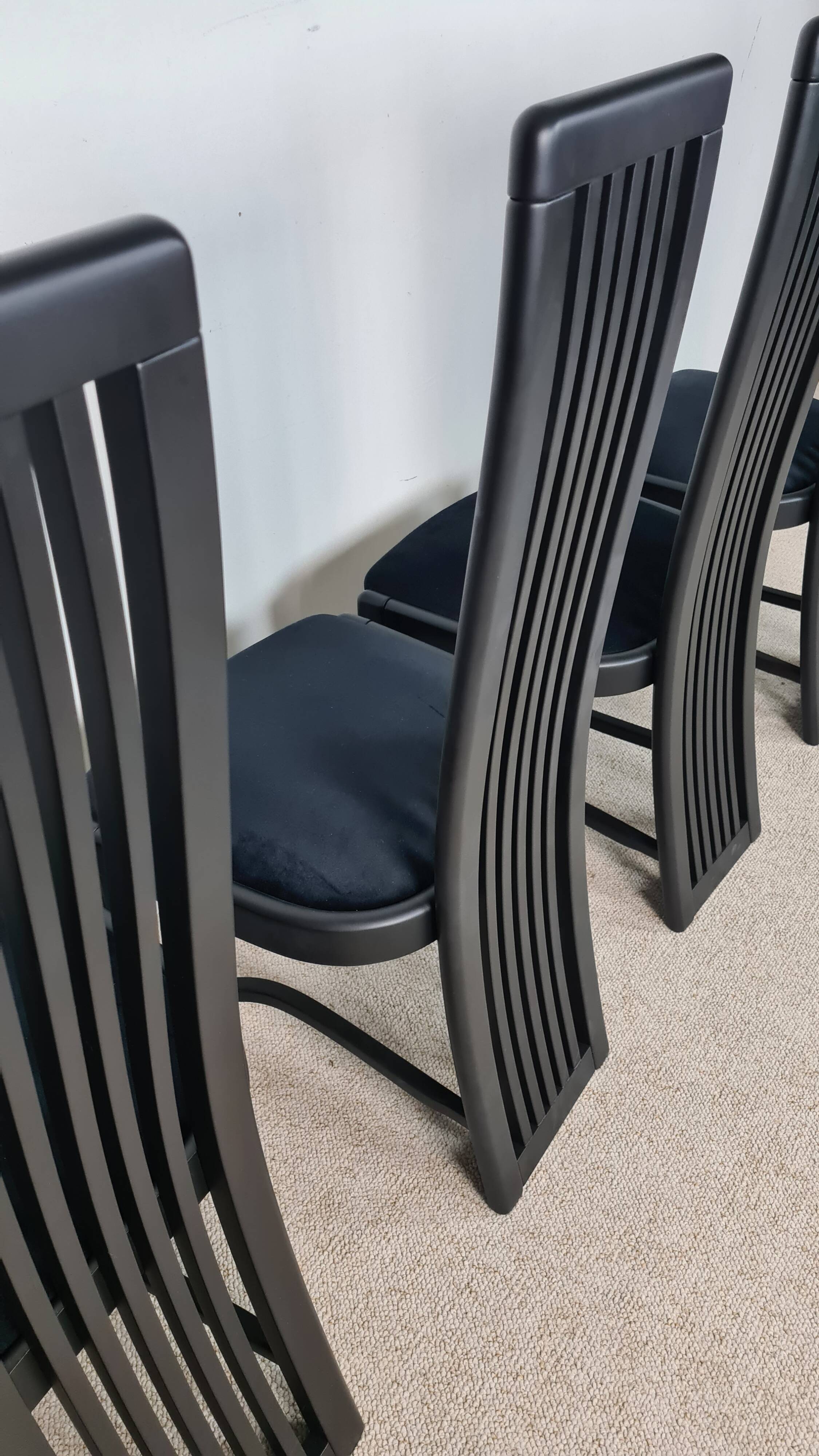 Set of four high "Slat back" chairs - Italian design 1980s