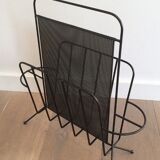 Design magazine rack in black lacquered metal and perforated metal by Mathieu Matégot, 50s