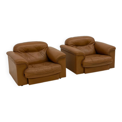 Fauteuils vintage De Sede DS-101 en cuir camel brun