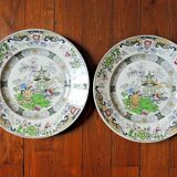Set of 2 plates in faience Creil Montereau pagoda decorations