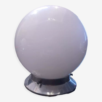 Plafonnier applique ancienne globe opaline blanc socle métal art déco 1930 ø 15 cm 1