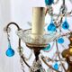 Italian chandelier with blue beads and gilded wood