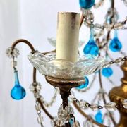 Italian chandelier with blue beads and gilded wood
