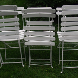 Series of 6 folding garden chairs in iron and old wooden slats
