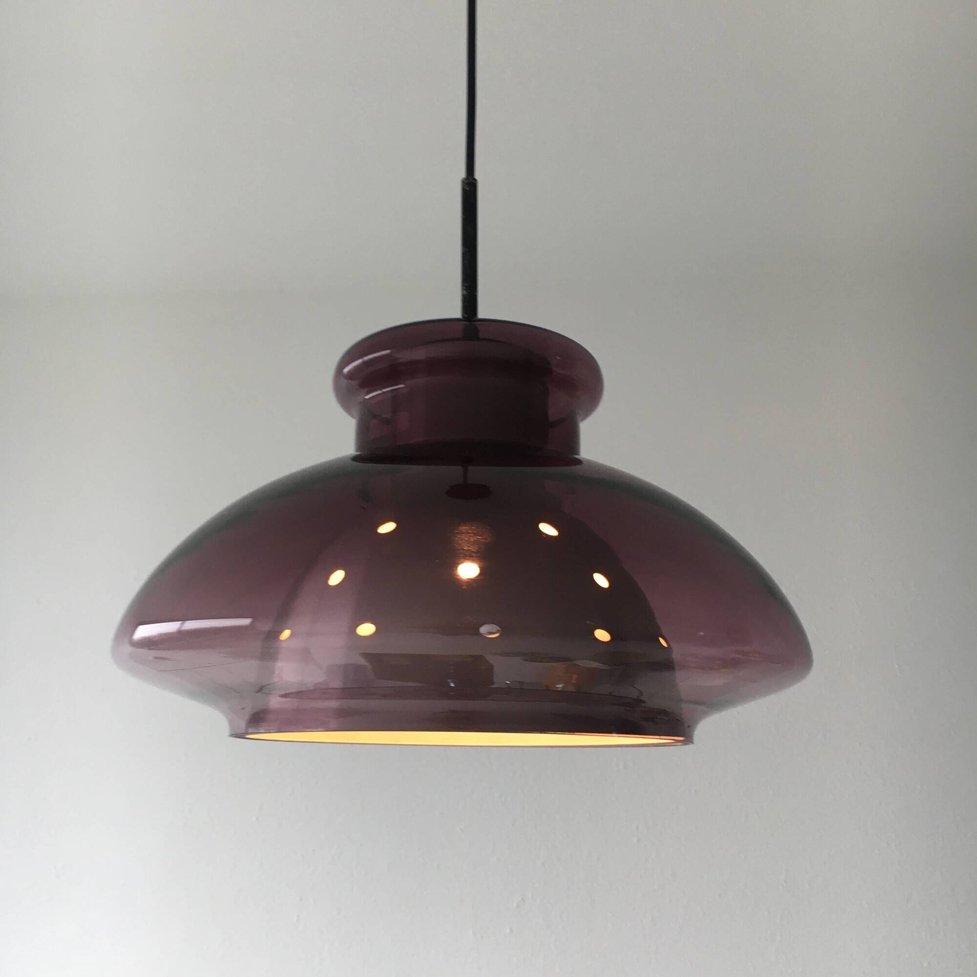 Doria Leuchten Germany Mid Century hanging lamp purple glass space age, 197