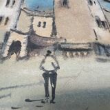 Aquarelle,  tableau vintage encadré, signé