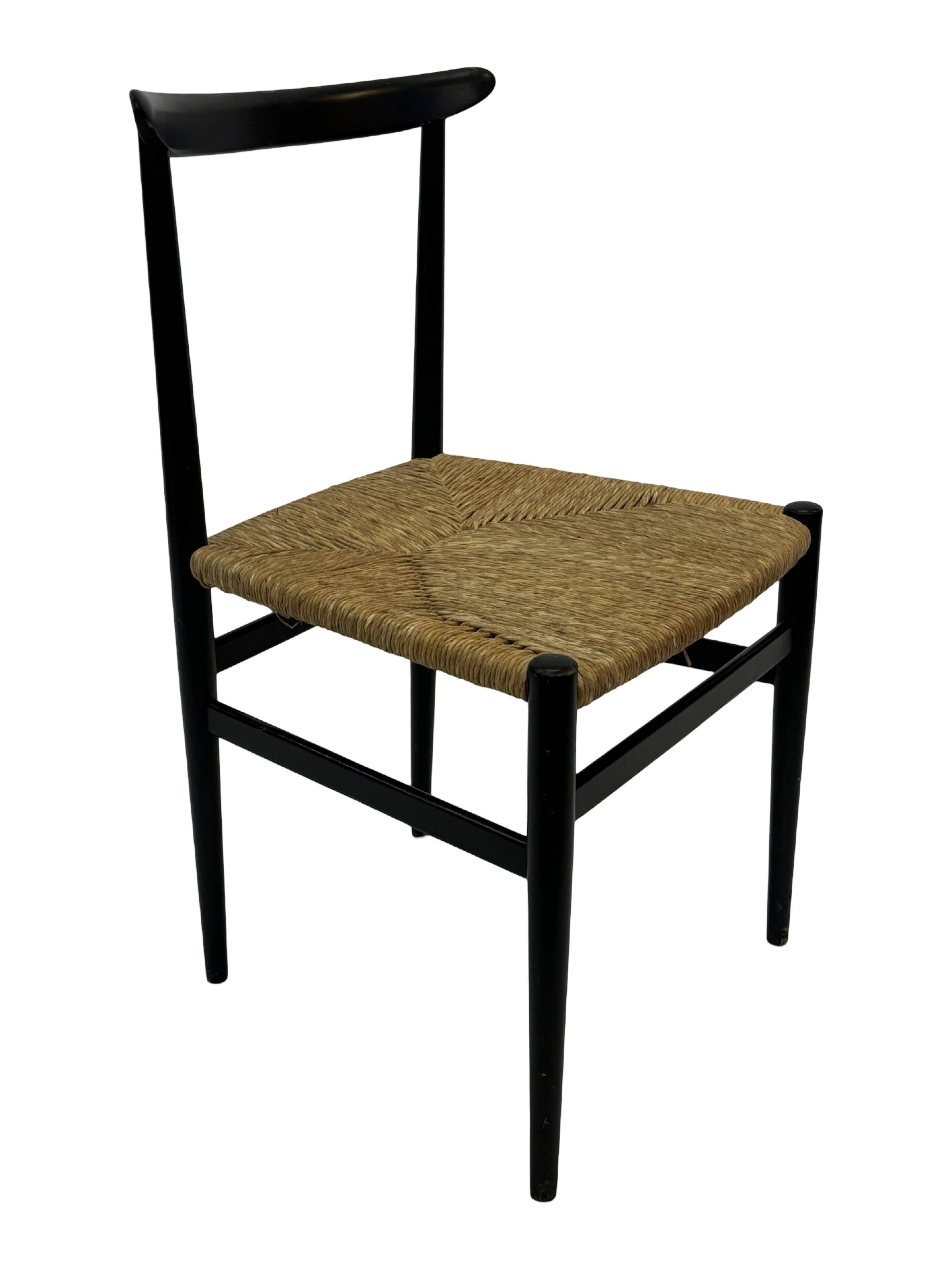 Vintage Italian rush seated chair, 1950s design minimalist