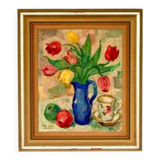 Original mid-century Swedish oil on panel – “Tea” by Karl Enoch Ohlsson – vintage & framed – 56 × 64 cm