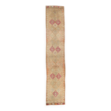 Sand Beige & Pink Turkish Vintage Runner Rug, 80x413Cm