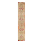 Tapis coureur vintage turc beige sable et rose, 80x413 cm