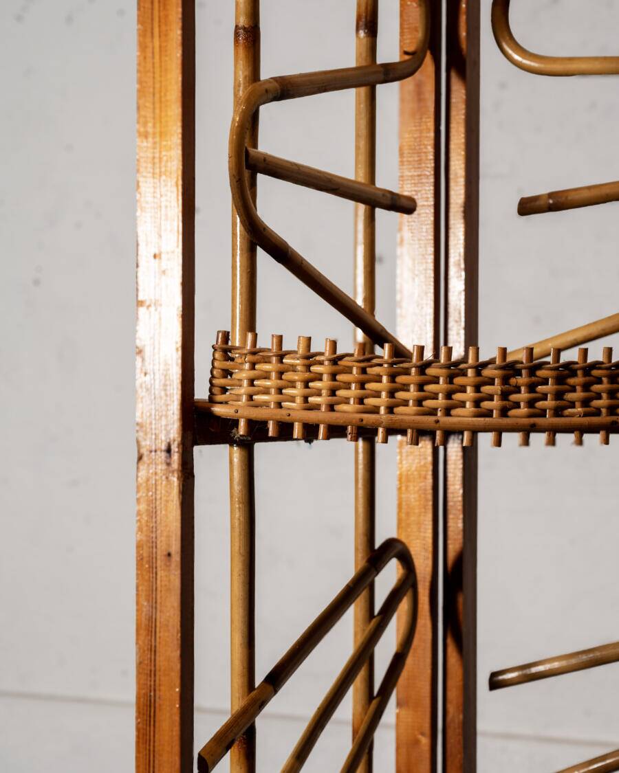 Large wooden and bamboo corner shelf