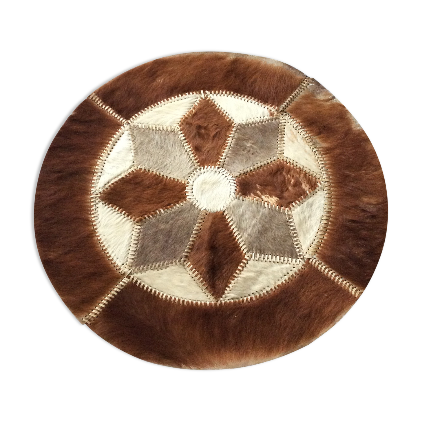 Vintage round cowhide carpet from the 60s and 70s