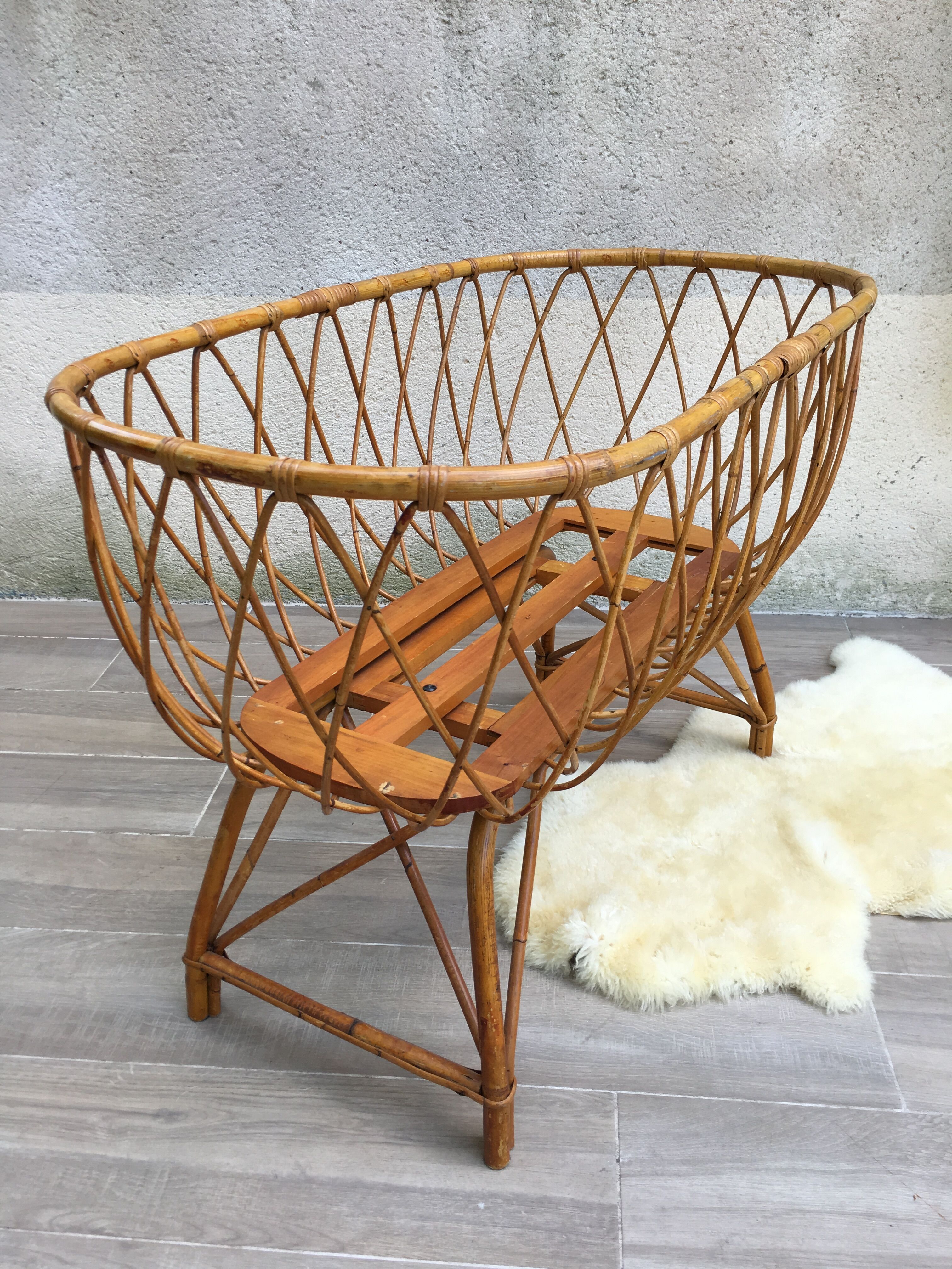 Vintage rattan cradle
