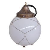 Opaline and brass mid-century caged pendant