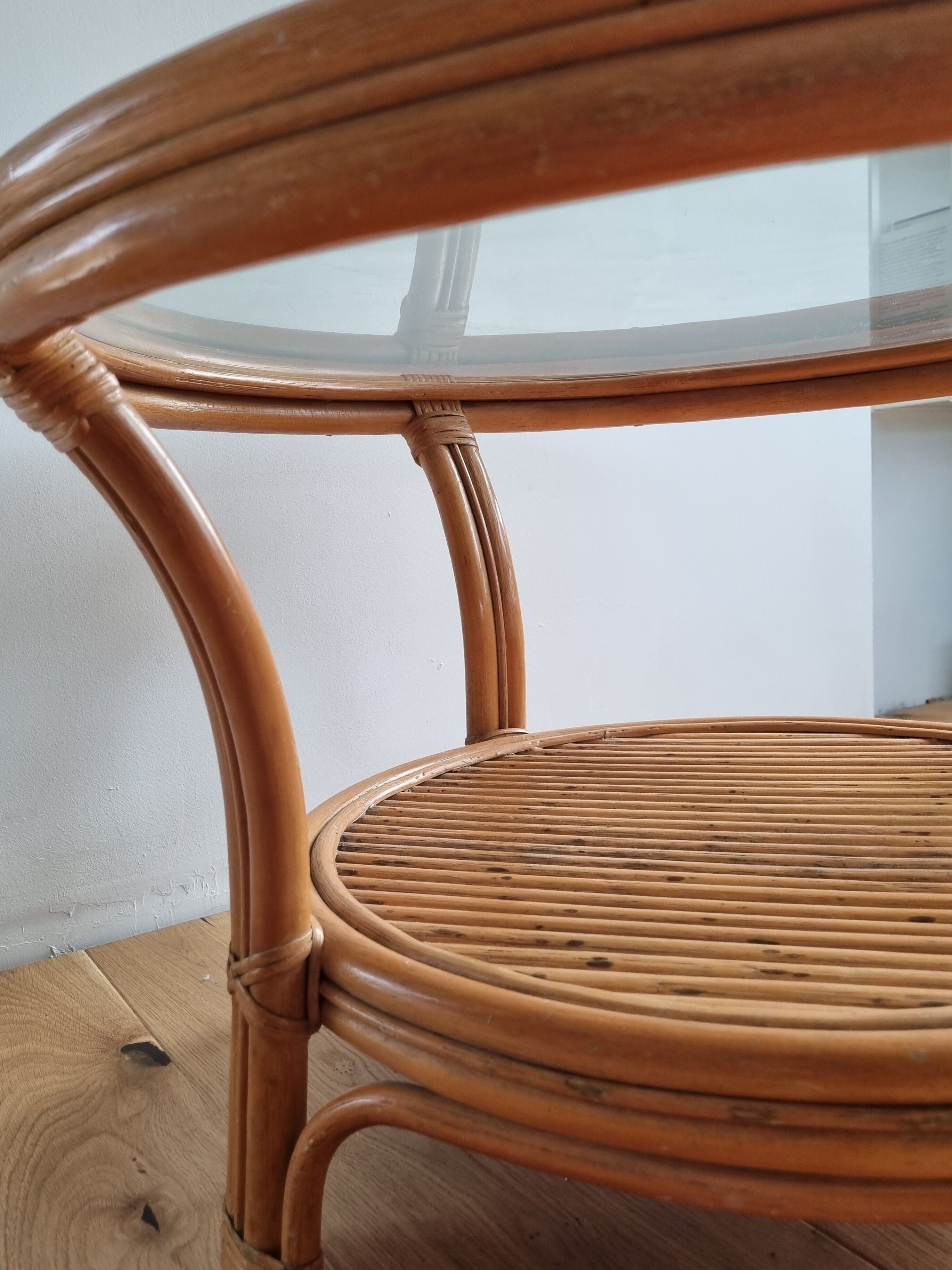 Rattan and glass coffee table