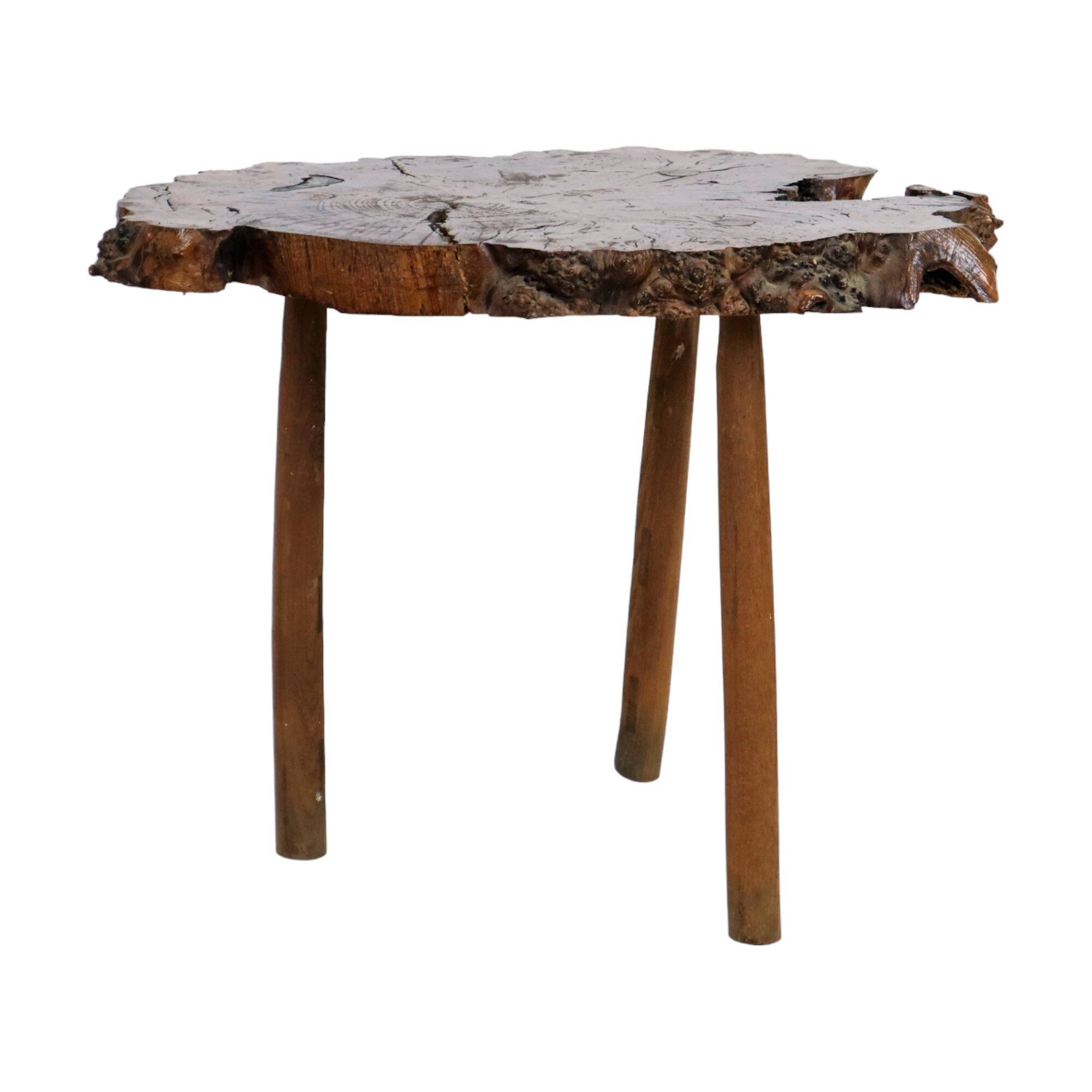 Vintage Rustic Side Table Root Wood Tree Trunk Tripod Coffee Table