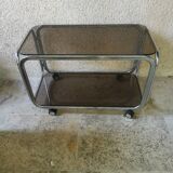 Trolley, hifi table. Smoked silver metal glass 60's