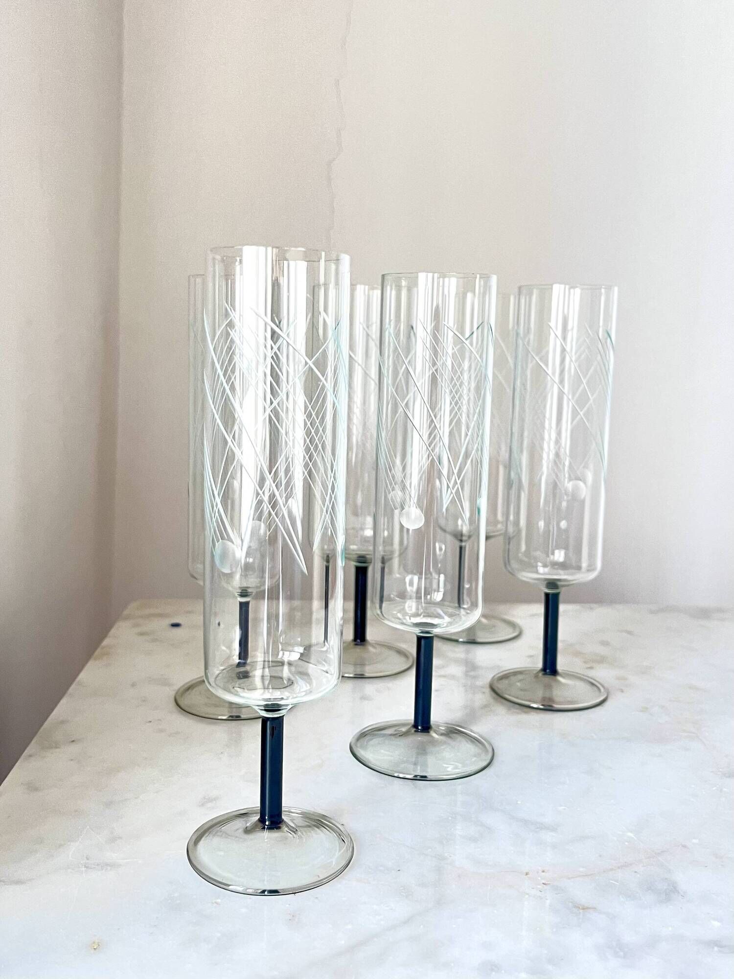 Set of 6 Art Deco Glasses – Vintage Champagne Cocktail Glasses