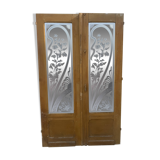 Double dividing door in wood and etched glass, 20th century