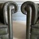 Title: Pair of vintage olive green leather Chesterfield armchairs
