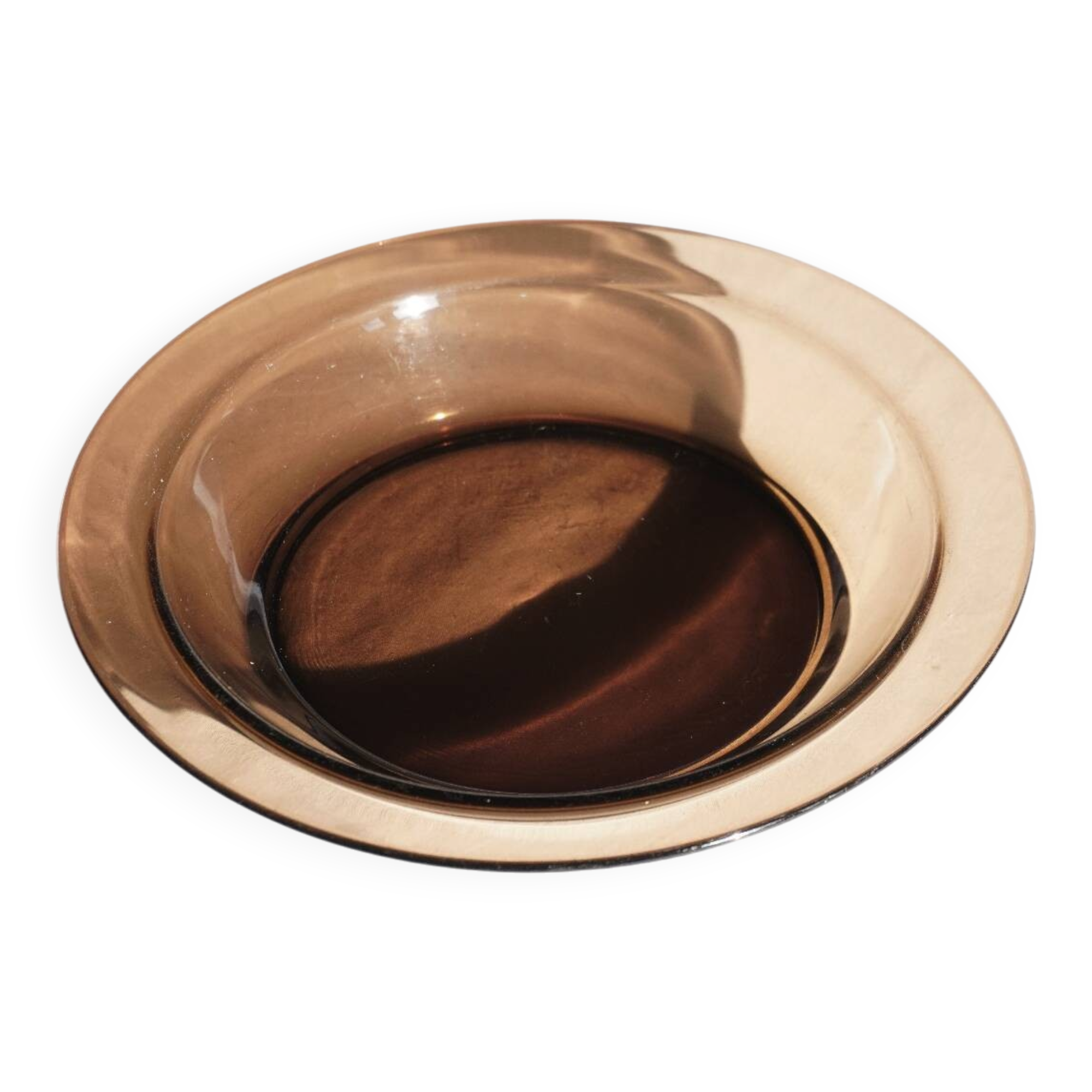 Round smoked glass dish, Vereco France