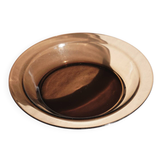 Round smoked glass dish, Vereco France