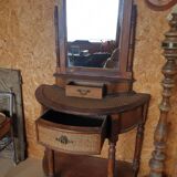 Elegant rounded dressing table in pine and rattan - 20th century