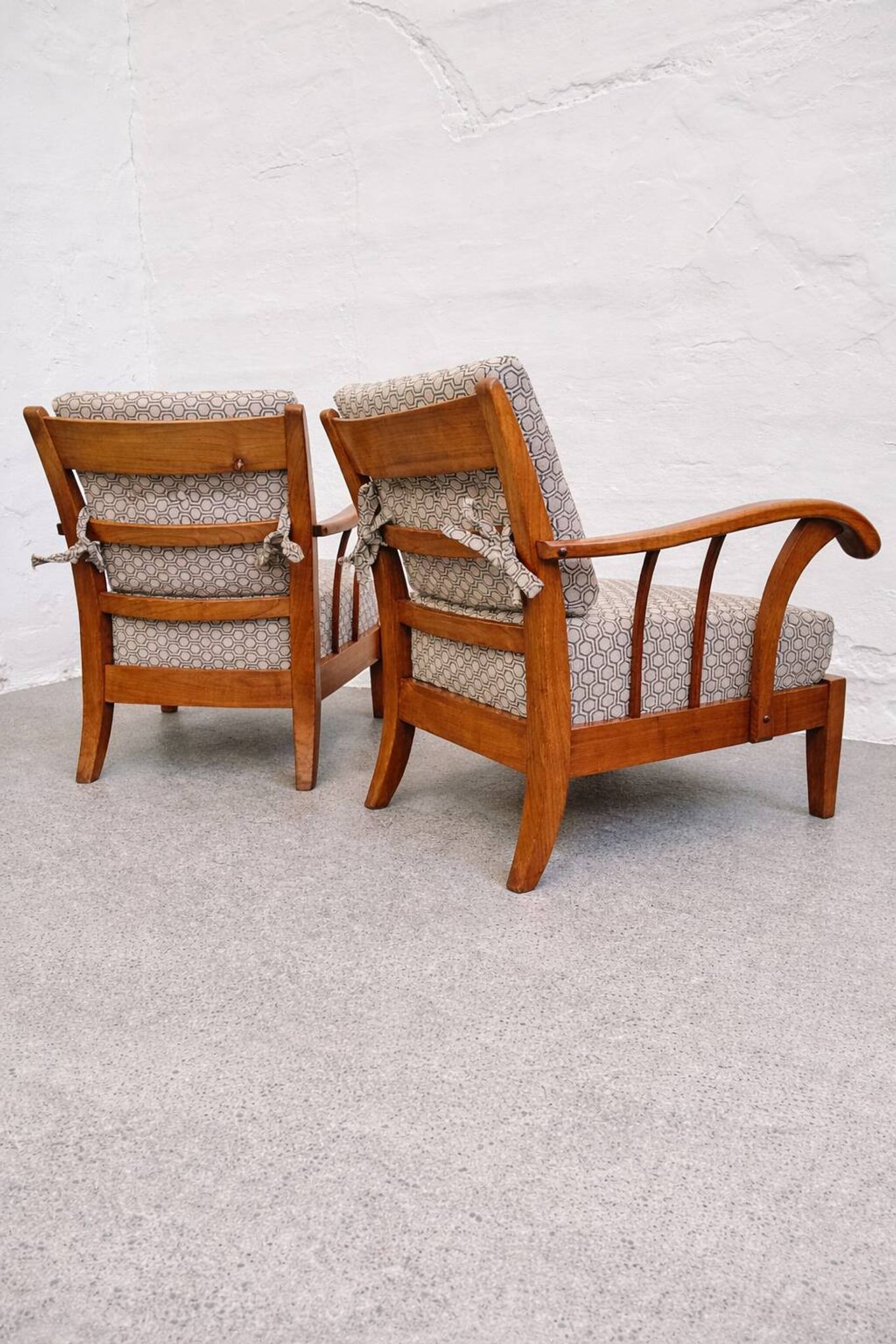 Pair of solid cherry wood armchairs, Austria 1940s