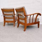 Mid-Century Lounge Armchairs in Solid Cherry Wood, Austria 1940s