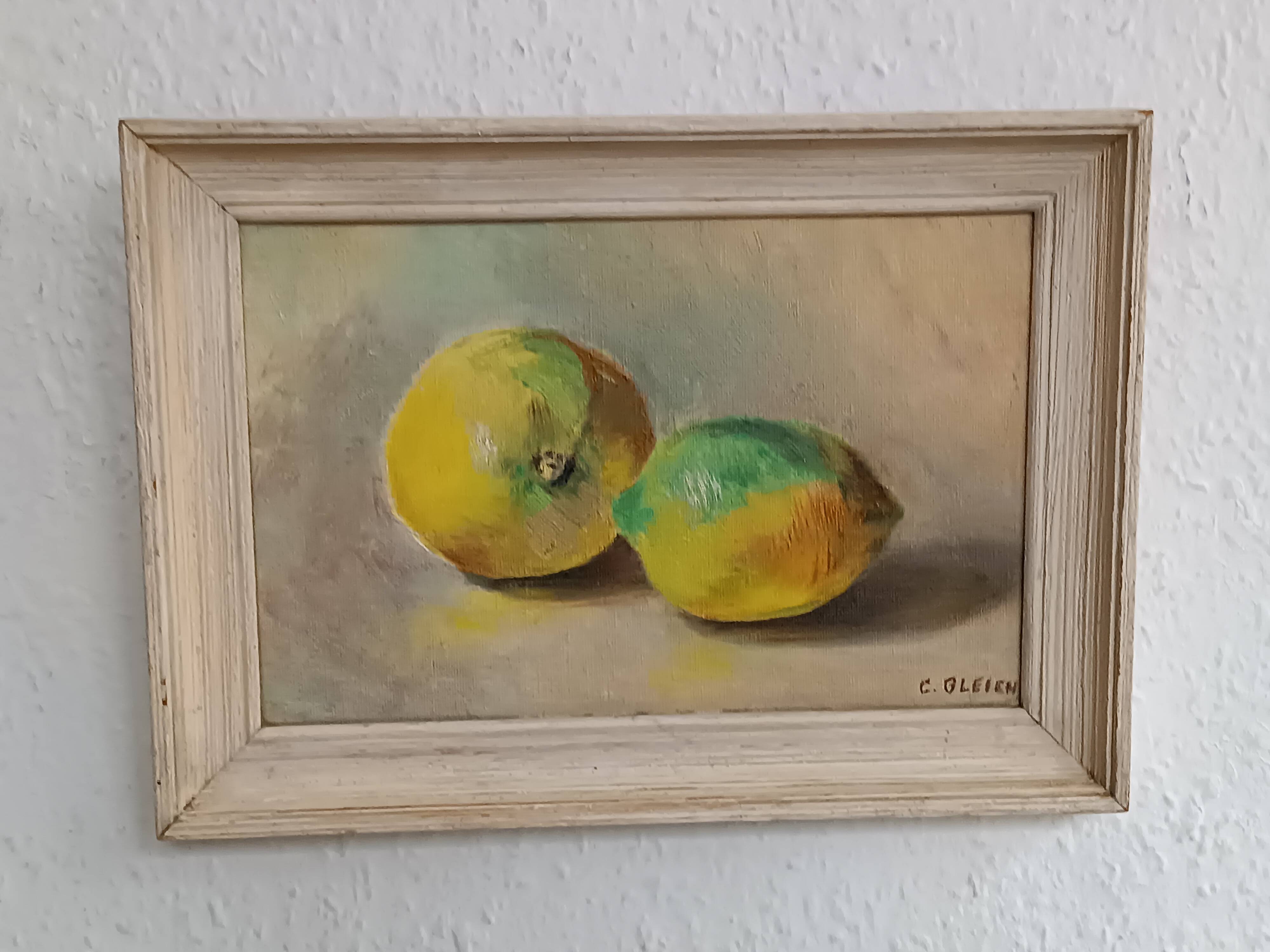 Oil painting still life with two lemons 1960 signed